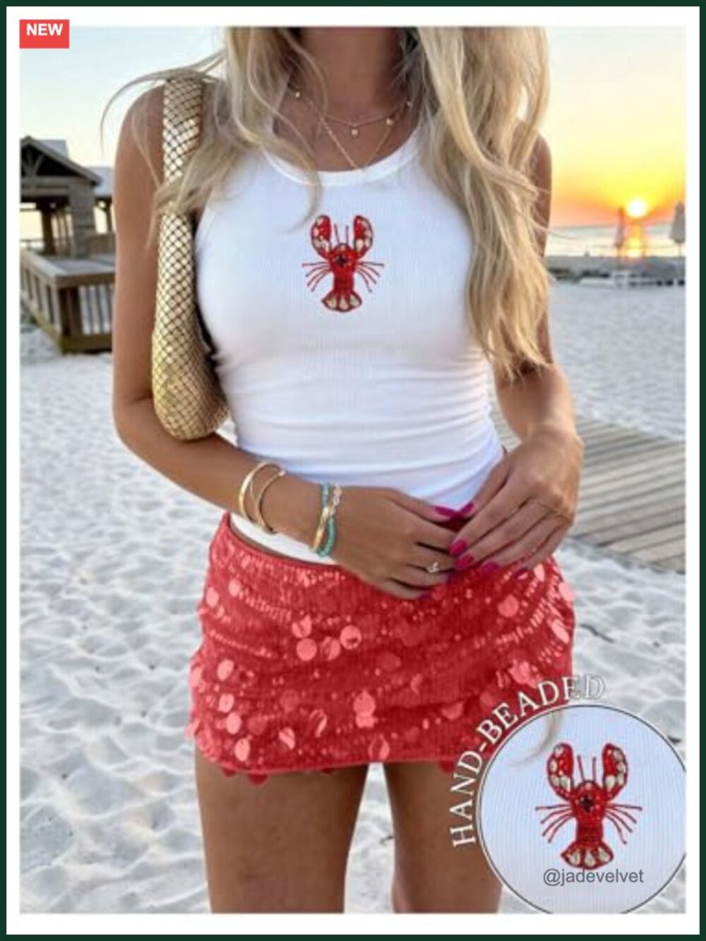 Women's Ribbed Knit Beaded Sleeveless Tank Top Y2K Summer - Picture 2 of 2